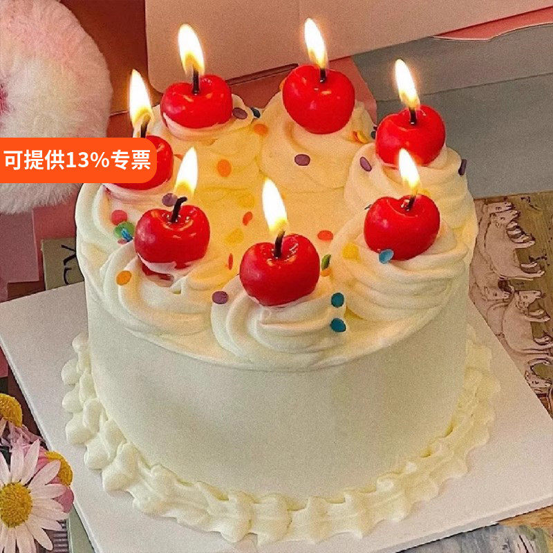 网红韩式蛋糕装饰摆件创意立体水果樱桃车厘子造型蜡烛生日插件