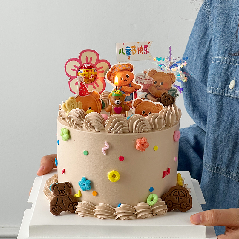 可爱小熊蜡烛蛋糕装饰摆件