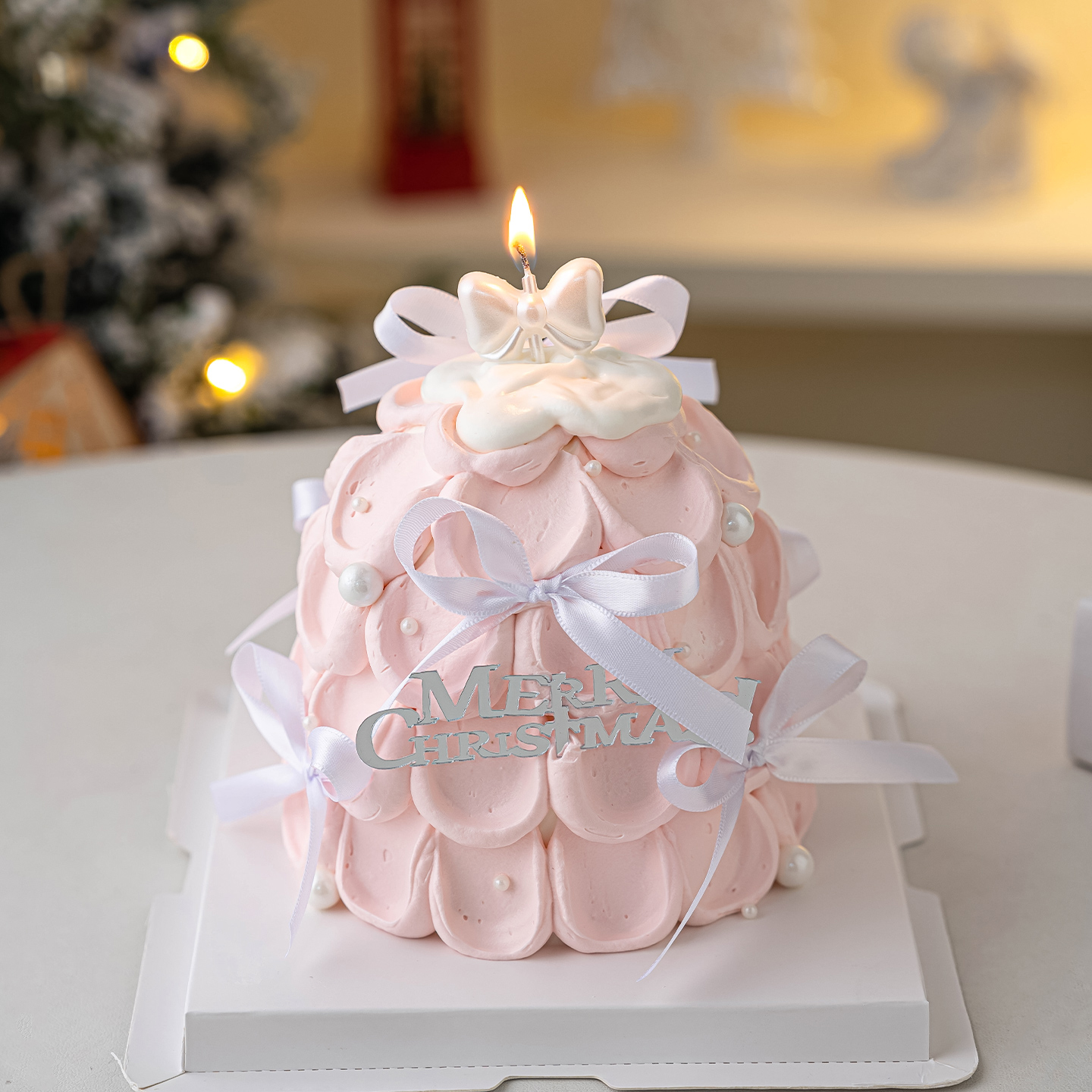 2026圣诞节许愿树造型蛋糕装饰蝴蝶结蜡烛摆件MerryChristmas插件