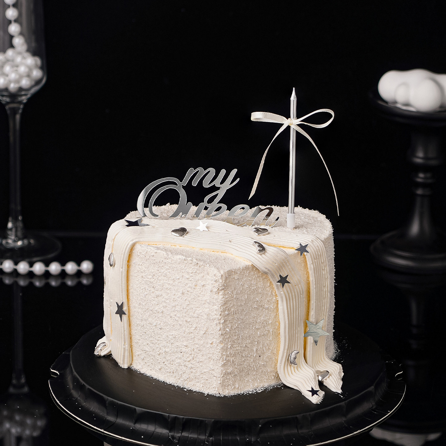 38女神节爱心蛋糕装饰my queen亚克力插件三八节银色亮片星星摆件