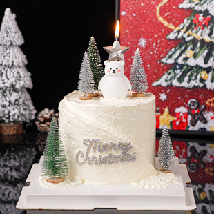 2026圣诞节北极熊蛋糕装饰摆件MerryChristmas毛毡水钻雪松树插件
