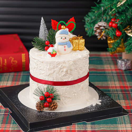 2026圣诞节雪人棉花糖蛋糕装饰摆件雪松树叶子松果节日甜品插件