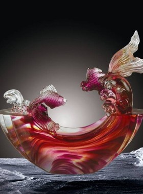 古法琉璃L-XS琉璃连连欢愉（E-170）鱼 婚庆礼品 风水摆件