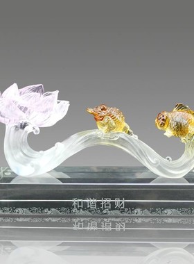 古法琉璃B-PTFM0013和谐如意金蟾鱼家居 办公室 酒店饭店商务馈赠