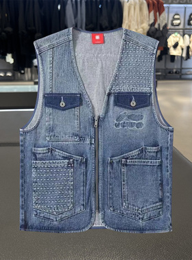 新品中国李宁秋冬潮流运动休闲男子水洗牛仔马甲AMDR041