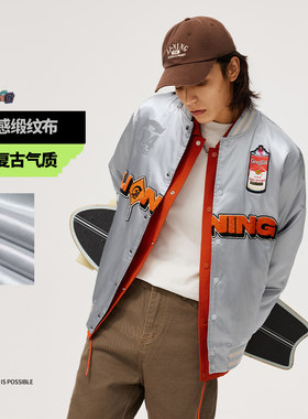 Lining/李宁正品新款男子潮流印花宽松针织运动棒球领棉服AJMU021
