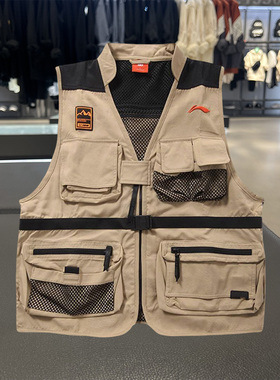 中国李宁男秋新款纽约时装周系列卡其马甲百搭工装外套 AMDP031