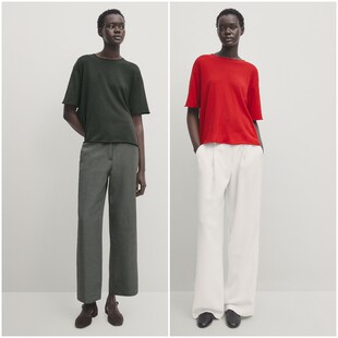 针织上衣 轻质棉圆领宽松卷边短袖 B838 女款 西班牙M系