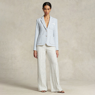 外套 美式 海洋风条纹银扣平纹西装 女款 114A 老钱风