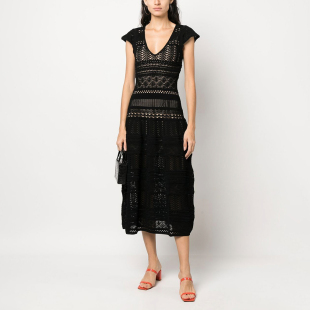 针织连衣裙 V领蕾丝镂空短袖 C120 女款 意系轻奢TWIN