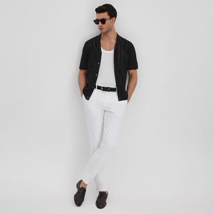 针织上衣 英伦简约RS 开衫 古巴领镂空短袖 9004 男款