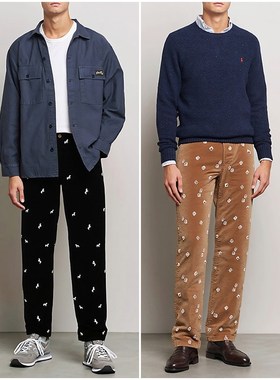 北欧小众WS 男款 骏马刺绣灯芯绒宽松直筒休闲裤 E544