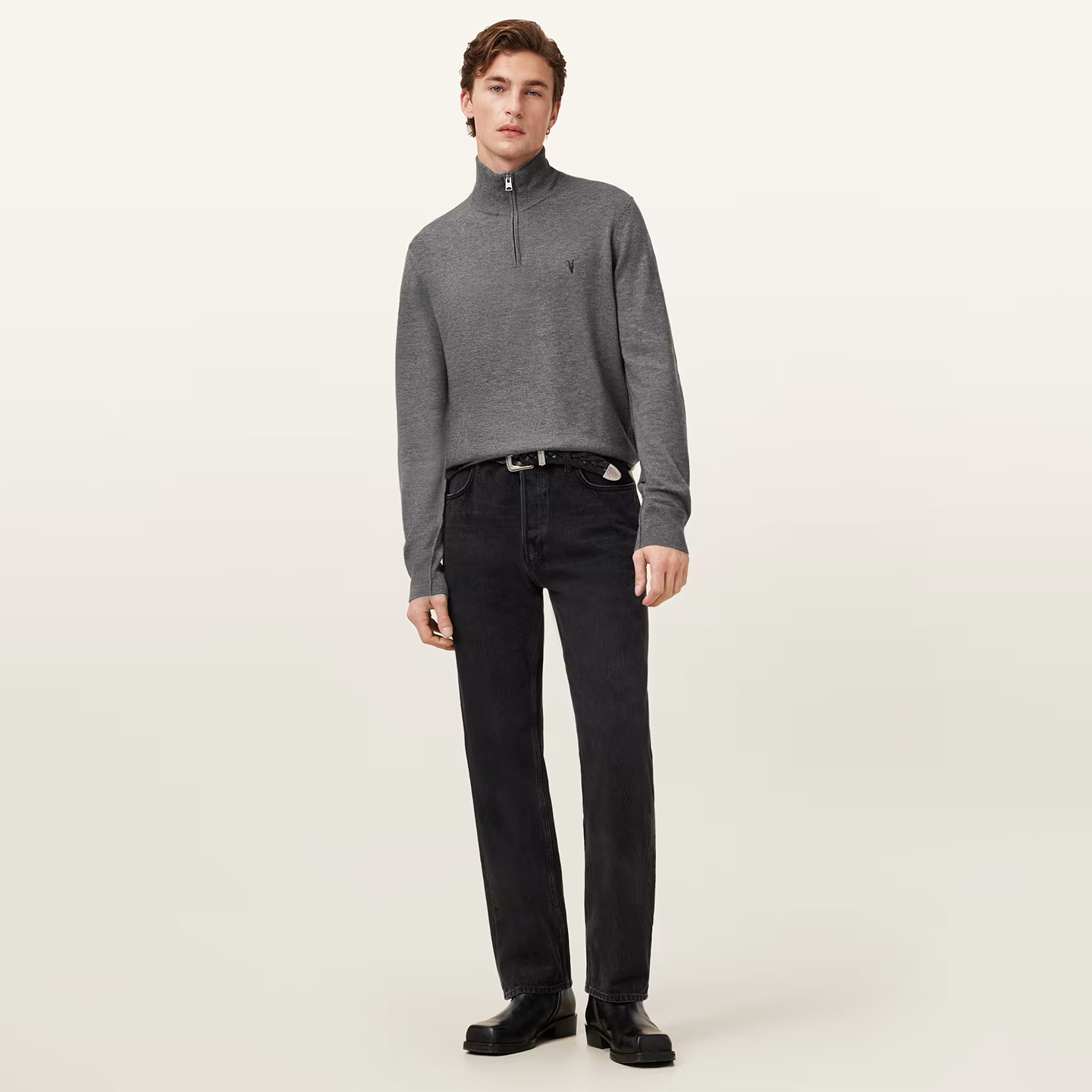 英伦ALL 男款 羊毛混纺半拉链小徽标刺绣长袖针织衫 C611