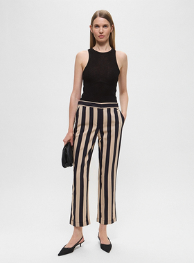 意大利奢品Tru撤柜 女款 条纹直筒卷边休闲裤 C015