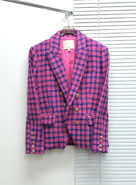 设计师1@GENCE 女款 千鸟格纹双排扣西装外套  后配扣 7224