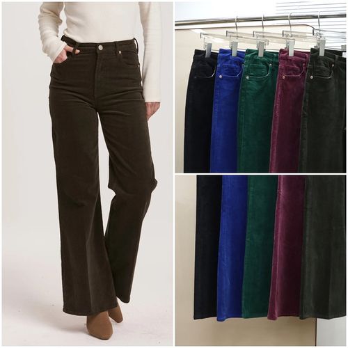 美式丹宁DJ 女款 复古灯芯绒高腰阔腿牛仔裤 D241