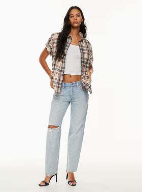 加拿大DEN1M F0RUM 女款 浅蓝洗水90年代低腰磨破宽松牛仔裤 4671