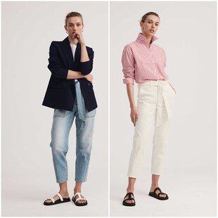 缺腰带 澳洲轻奢WH 牛仔裤 高腰锥形修身 A432 女款