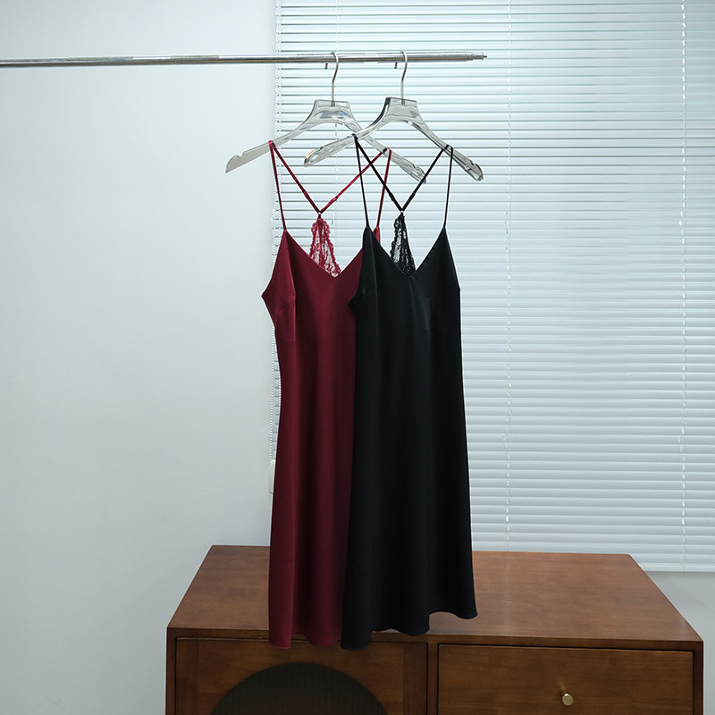 英奢JR 女款 缎面真丝蕾丝拼接吊带连衣裙 3977