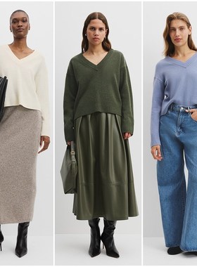 澳洲轻奢C0UNTRY 女款 100美利奴羊毛V领落肩针织衫 E018