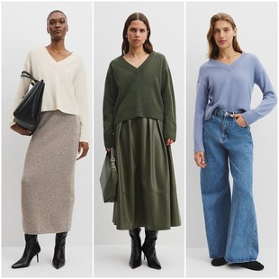 E018 100美利奴羊毛V领落肩针织衫 澳洲轻奢C0UNTRY 女款