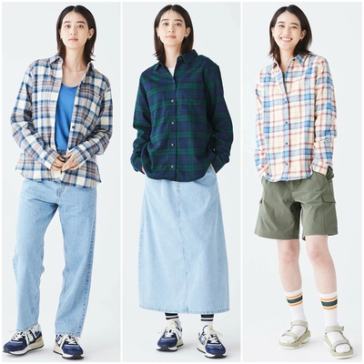 美系百年户外LLB 女款 苏格兰格纹法兰绒单口袋宽松长袖衬衫 D006