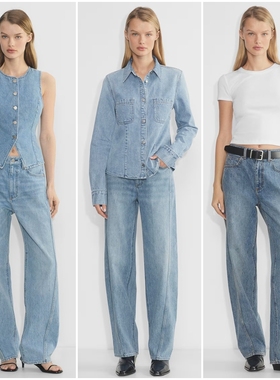 加拿大红牌DF 女款  90年代高腰缝线桶形牛仔裤 意大利面料 D550