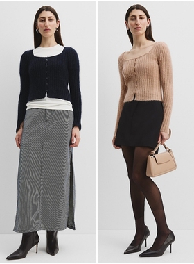 澳洲轻奢C0UNTRY 女款 马海毛羊毛混纺方领短款罗纹针织开衫 E013