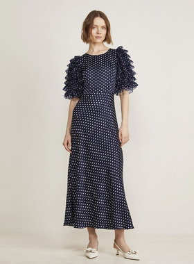 美系轻奢VV赛马联名 女款  荷叶边波点印花醋酸连衣裙 B627