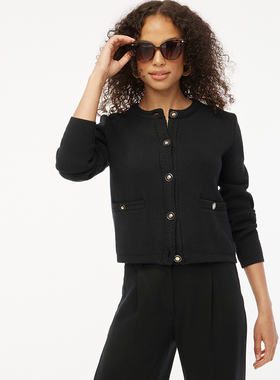 美系J 女款 圆领纹理短款针织开衫外套 D657