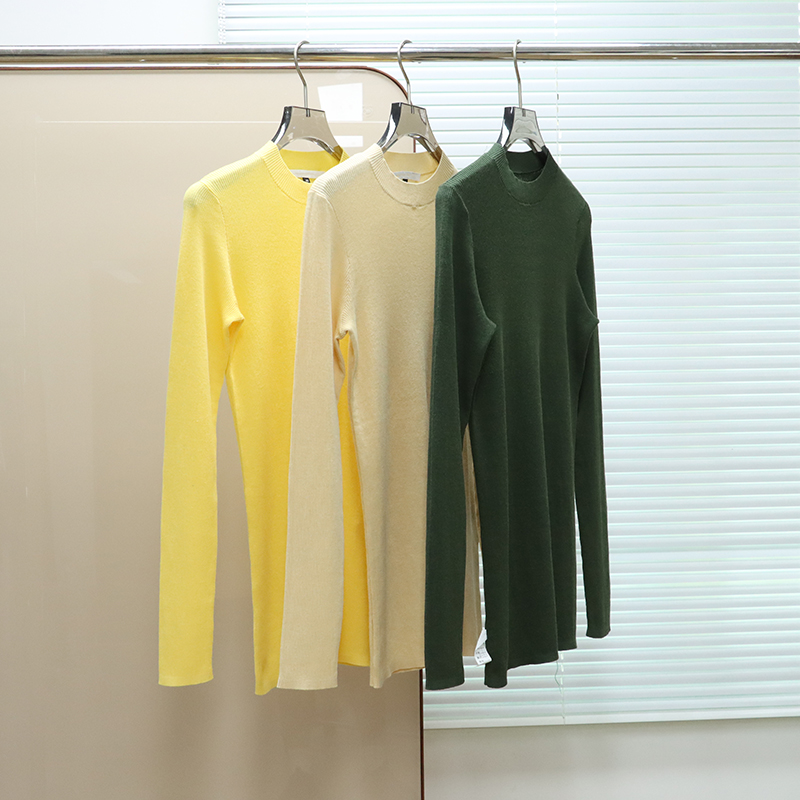 西班牙轻奢AD 女款  棉麻混纺圆领修身罗纹长袖针织衫 C343