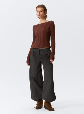 北欧风工作日WKD  女款  船领罗纹修身针织衫 E506