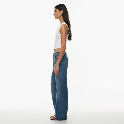 加拿大红牌DF 女款  蓝色洗水90年代低腰直筒牛仔裤 D871