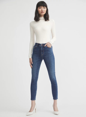 澳洲轻奢WH 女款 蓝色洗水高腰弹力SKINNY修身牛仔裤 A433