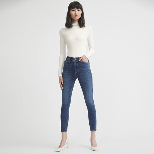 澳洲轻奢WH 女款 蓝色洗水高腰弹力SKINNY修身牛仔裤 A433