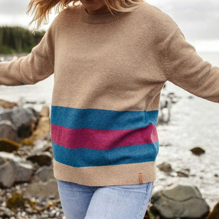 F709 羊毛混纺圆领条纹落肩宽松针织衫 英伦户外山系PSG 女款