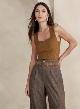 美系蕉国BR 女款 方领罗纹修身无袖针织背心 C486