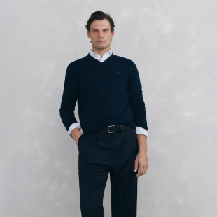 针织衫 桑蚕丝真丝羊绒混纺V领刺绣长袖 E746 男款 西班牙轻奢PDH