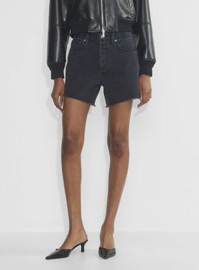 加拿大DEN1M F0RUM 女款 黑色洗水前男友风虚边牛仔短裤 4465