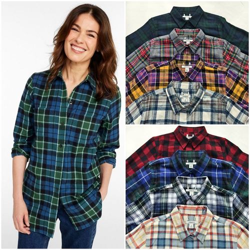 美系百年户外LLB 女款 苏格兰格纹法兰绒双口袋长袖衬衫 D008