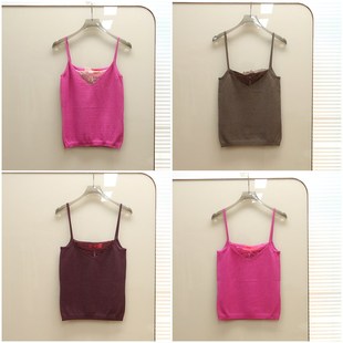 面料控入 出岛国 女款 真丝羊绒混纺吊带蕾丝拼接针织背心 C050