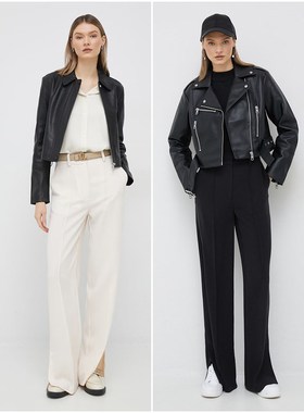 美式经典 女款 下开叉中缝宽松通勤高腰长裤 B605