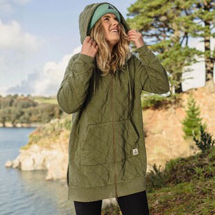 英伦户外山系PSG女款 连帽外套379 复古洗水再生绗缝拉链下开叉长款