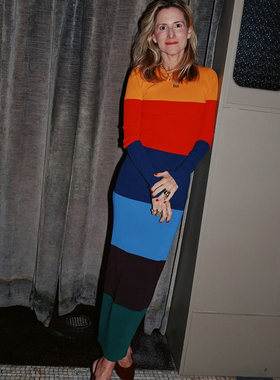 美系J 女款 联名款撞色圆领长袖针织连衣裙 F492