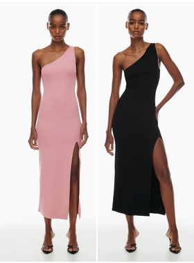 加拿大红牌 女款 下摆开衩单肩连衣裙 A968