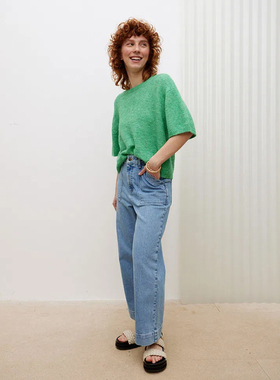 英伦美学OB 女款 圆领短袖宽松针织衫 D608