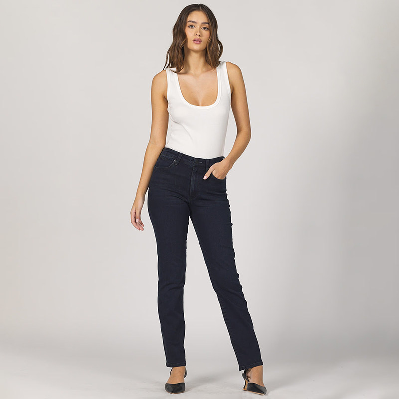 美式丹宁DJ 女款 复古洗水弹力直筒牛仔裤 F654