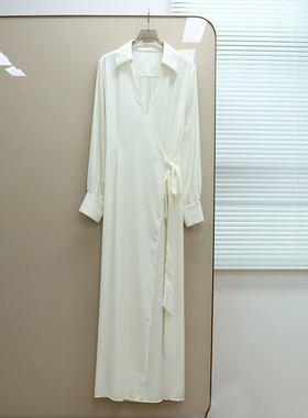 美系行政G  女款 白色裹身长款连衣裙 B403