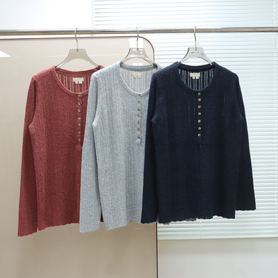 英伦FF  女款 羊毛混纺亨利领长袖针织衫 E232