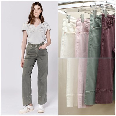 美式丹宁DJ 女款 成衣洗染高腰直筒弹力阔腿牛仔裤 D244